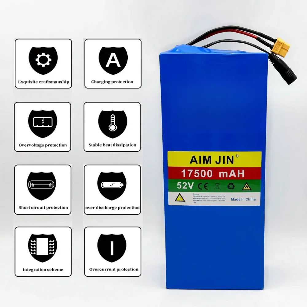 14S5P 52 فولت 17500 مللي أمبير بطارية ليثيوم 18650 قابلة للشحن 17.5Ah 1500 واط عالية الطاقة المدمج في BMS مناسبة للدراجات الكهربائية سكوتر
