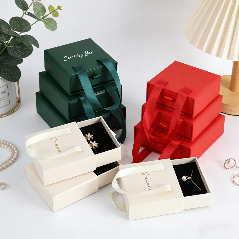 

24Pcs Green Beige Portable Jewelry Organizer Case Display Custom Logo Earring Necklace Ring Travel Jewellry Storage Box Pack