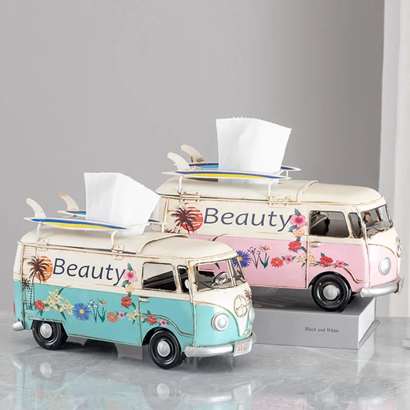 

Personality Bus Tissue Box Wrought Iron Vintage Paper Holder Home Cafe Shop Living Room Decoration Ornament Birthday Gifts