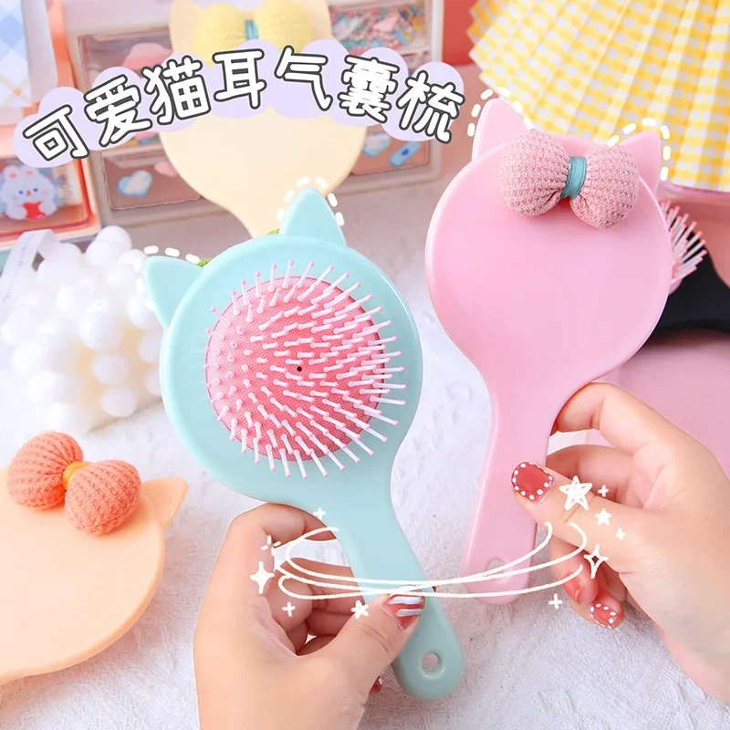 Princess Portable Women Massage Anti-screw Untangling Hair Brush Stuff Cute Cat Ears Bow Air Cushion White Black Hairbrush Comb