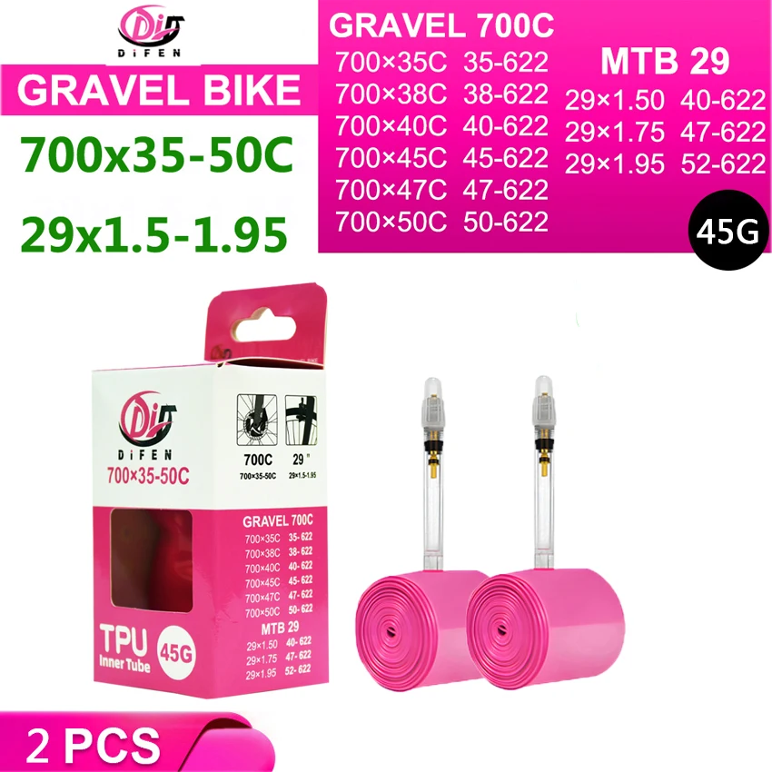 DiFEN TPU Schlauch 700C GRAVEL Bike 700x35-50C für 35C 38C 40C 45C 50C Reifen Fahrradkamera MTB 29x1.5-1.95 Pneu Aro Reifen 45G