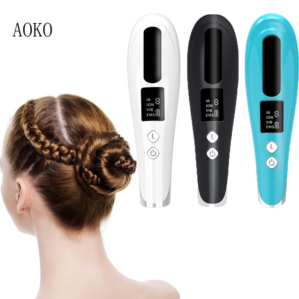 AOKO  New Anti Hair Loss Massage Comb Electric Photo Magnetic EMS Vibration Cordless Hair Growth Comb Scalp Massager machine