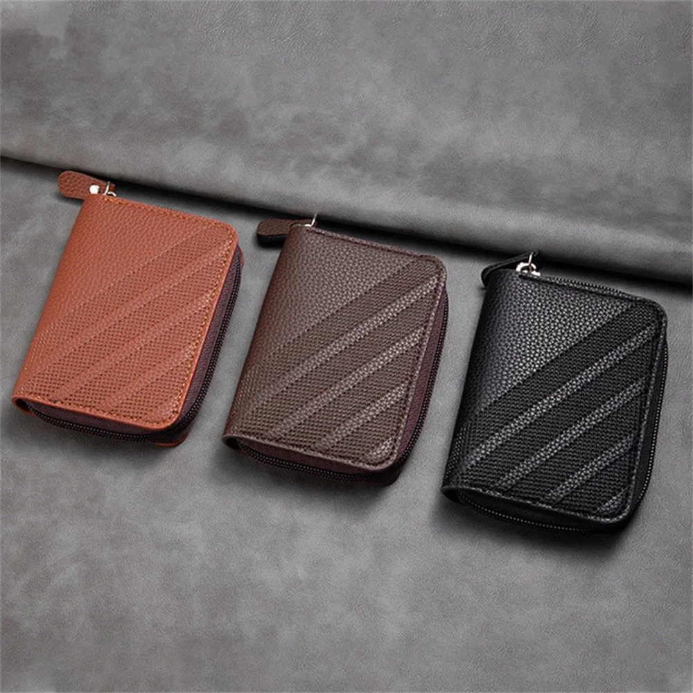 Rfid Credit Card Holder Classical Business PU Leather Small Credif ID Card Anti-lost Storage Handbag Card Clip Zipper Purses