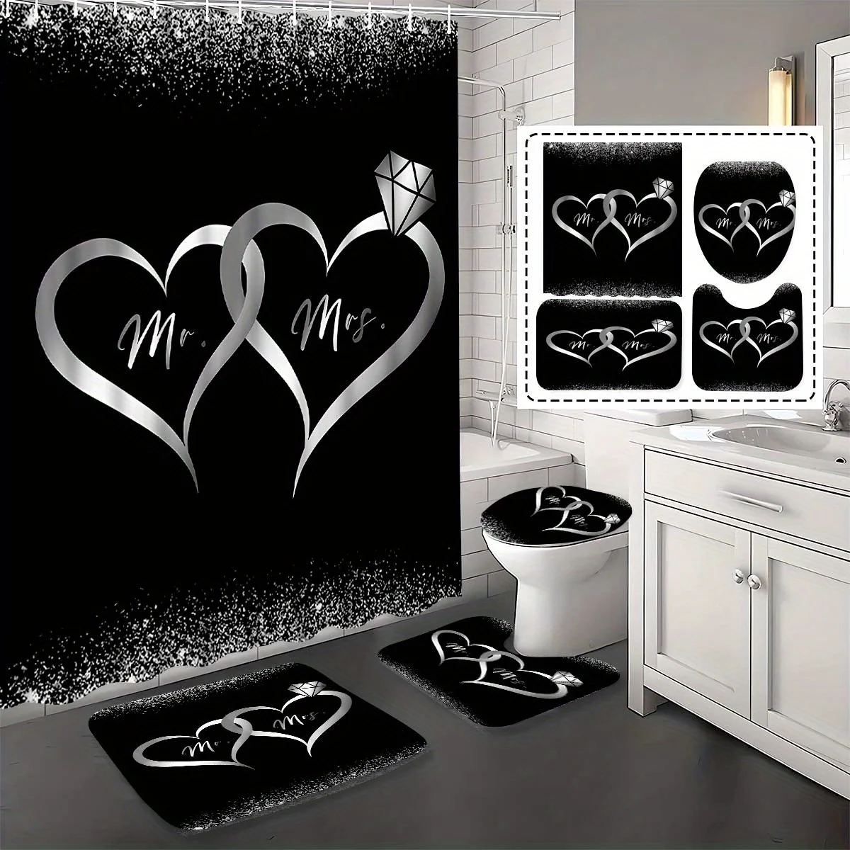 4pcs Creative High-Definition Leaf Animal Landscape Theme Printed Shower Curtain Set, Luxury Four-Piece Bathroom Decor Shower Curtain with 12 Hooks, Modern Bathroom Home Decor and Accessories, No-Drill Bathroom Partition Curtain, Multi-Functional
