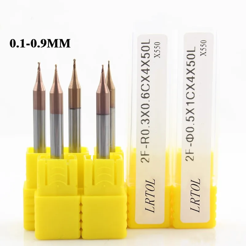 HRC55 M3 Carbide Micro Ball Nose/Flat End Mill 0.2-0.9 R0.15-R0.4 Radius for Steel Milling Cutters with Coating