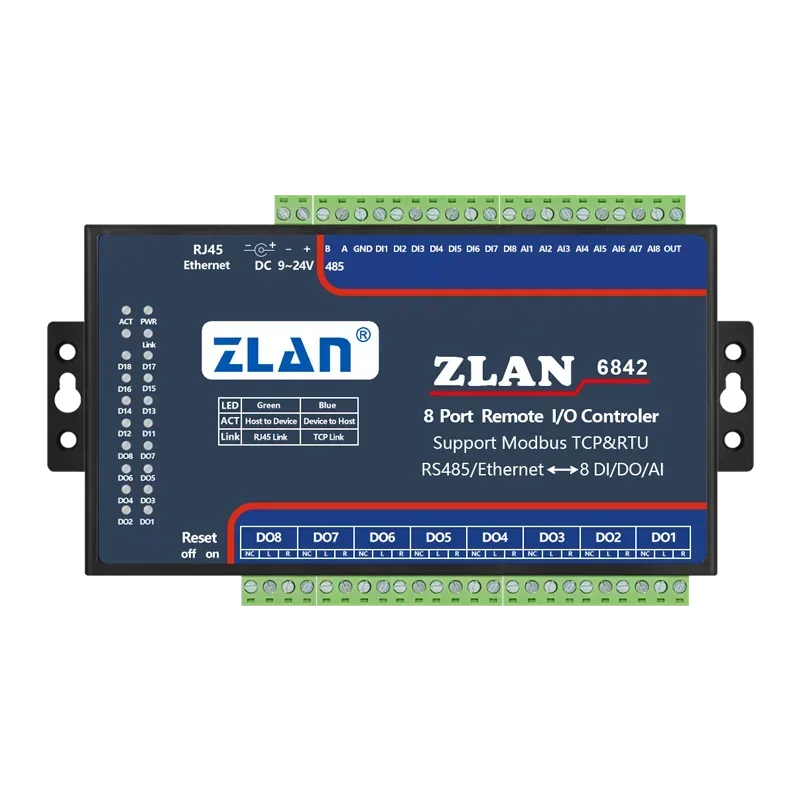 8 DI DO AI Modbus TCP Ethernet RJ45 وحدة التحكم عن بعد ZLAN6842 لمنتجات الاتصالات والشبكات