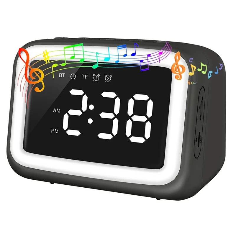 Kids Alarm Clock Ok To Wake Alarm Clock With Bluetooth Speaker And Dimmable Night Light For Bedroom, For Kids Black