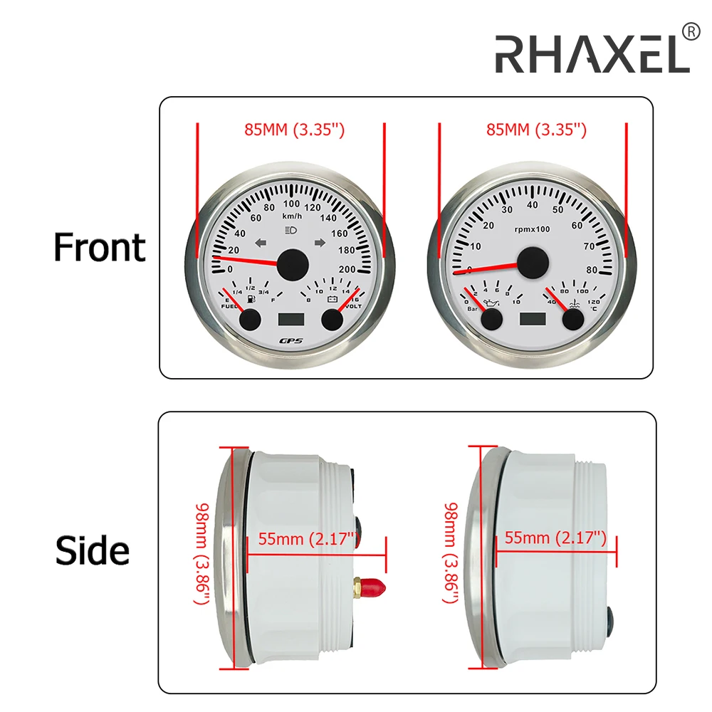 RHAXEL Gauge Set 85mm 3in1 Multi-Function GPS Speedometer 120km/h Tachometer 8000RPM 12V for Truck Boat with Backlight Sensor