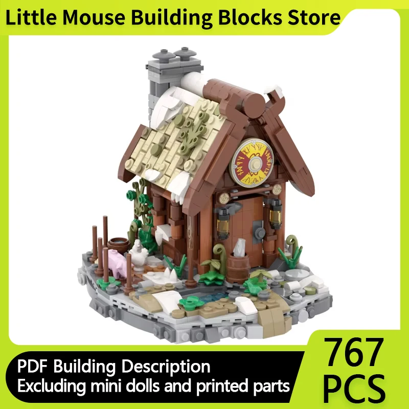 Street View Model MOC Building Bricks Viking Farm Wooden House Modular Technology Gifts Holiday Assemble Children Toys Suit