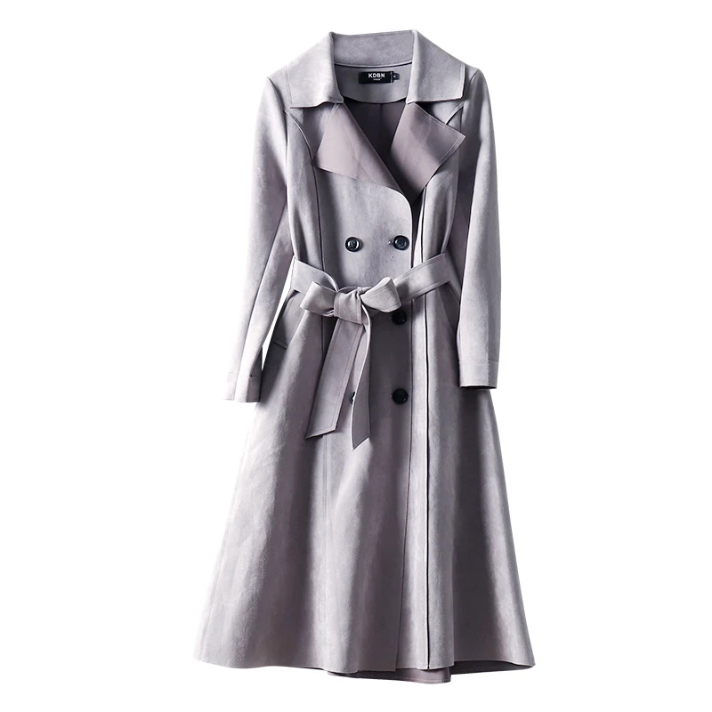 Trench-Coat en daim et peau de cerf pour femme, coupe-vent Long, Slim, croisé, Chic, à la mode, collection automne et hiver 2023