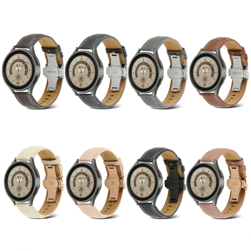 Genuine Leather Strap For Samsung Galaxy Watch 5/4 40mm 44mm Butterfly Buckle Wristband Belt For Samsung Watch 5 Pro/4 Classic