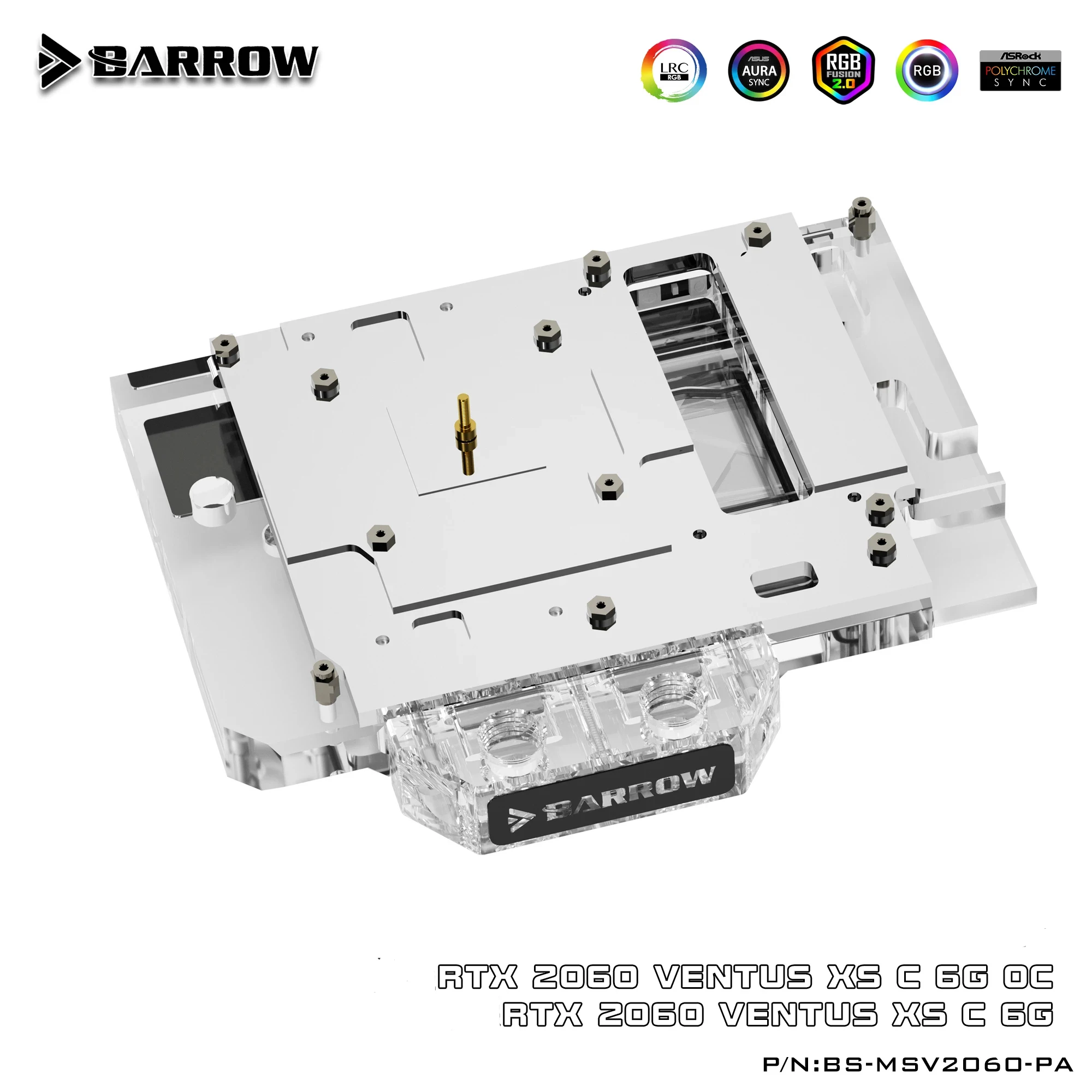 BARROW BS-MSV2060-PA,Full Cover Graphics Card Water Cooling Blocks use for MSI RTX2060 Ventus XS C 6G OC / 5V 3PIN Header A-RGB