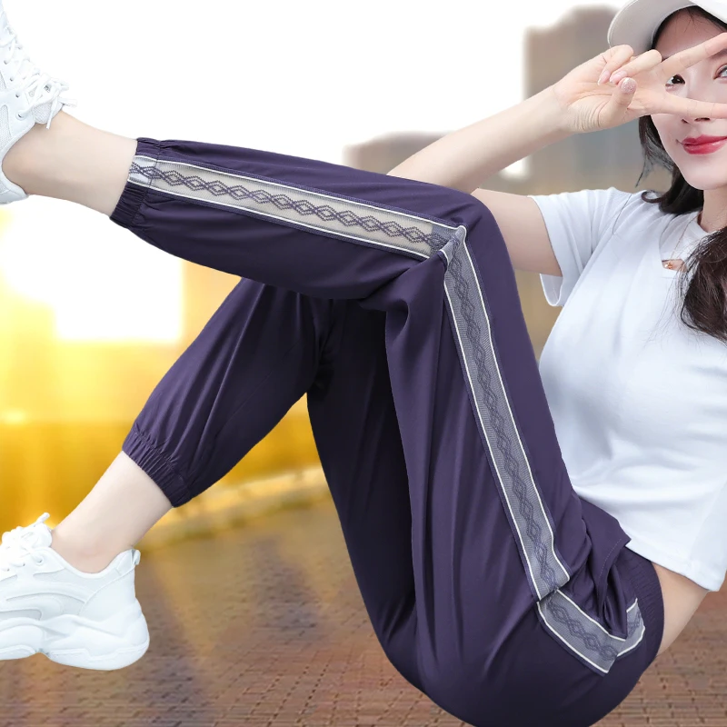 Dames été mince glace soie Qui sec Sport pantalons décontractés taille haute pantalons longs grande taille femmes Sle 2025 nouveau modèle