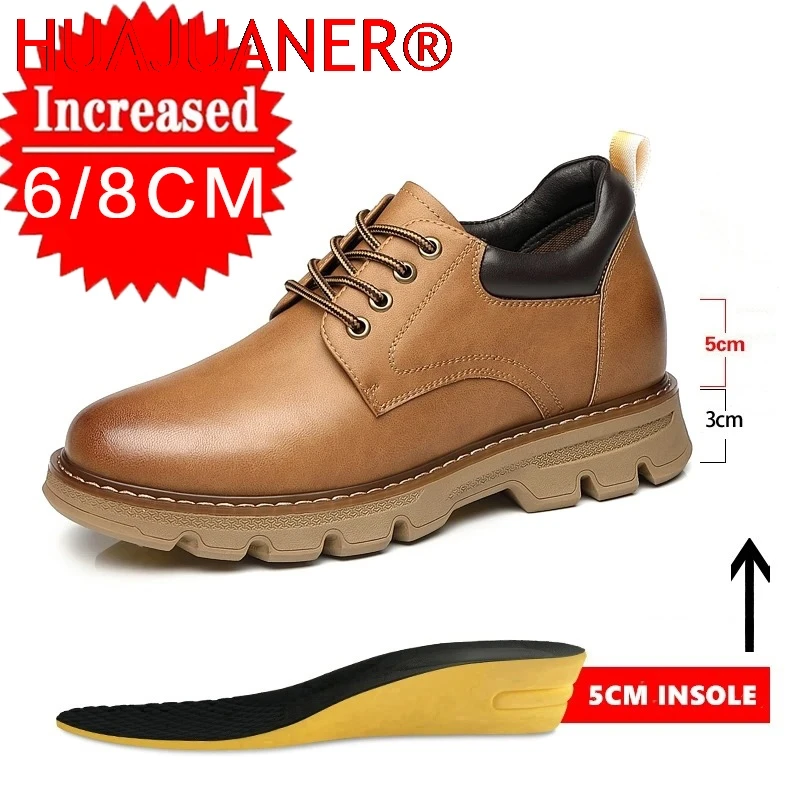 

Мужские кроссовки на платформе из натуральной кожи, увеличивающие рост на 6/8 см, спортивные ботинки на толстой подошве для активного отдыха