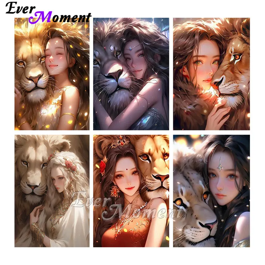 

Ever Moment абстрактное искусство девушка и лев алмазная живопись экологические поделки квадратные алмазы вышивка животных домашний декор ASF2874