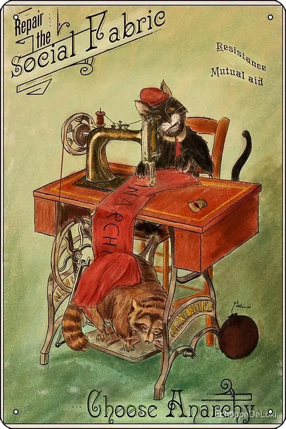 Repair the Social Fabric - Cat & Anarchy Photographic Print Metal Tin Sign Fun Home Art Wall Decor 8x12 Inch sign