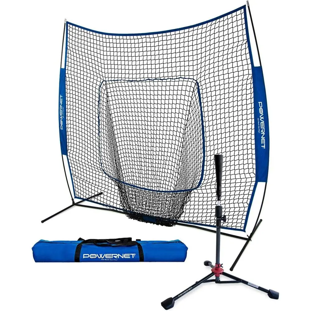 

Baseball Sotball Practice Net 7x7 with Travel Tee | Practice Hitting, Pitching, Batting, ielding | Portable Backstop (Royal Blue