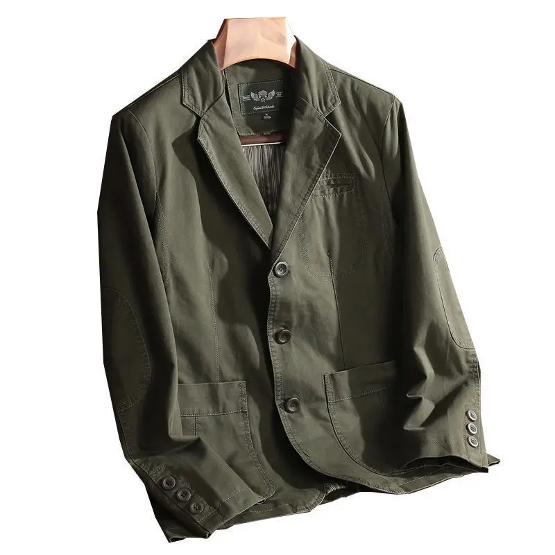 Immagine 6: KIDWHXR Blazer da Uomo Primaverile Vintage Monopetto con Tasche, Giacca Casual da Uomo a Maniche Lunghe con Colletto Risvoltato, Vestibilità Ampia