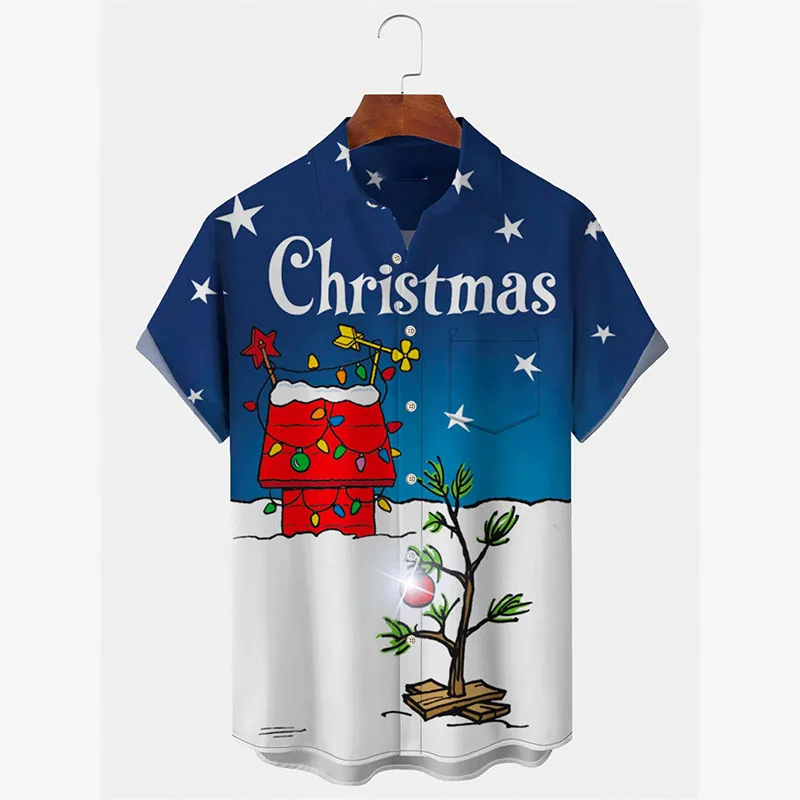 Fashion Christmas Hawaiian Shirt Happy New Year Clothing Snowflake Santa Claus Print Short Sleeve Shirts Xmas 3D Effect Tee 2026