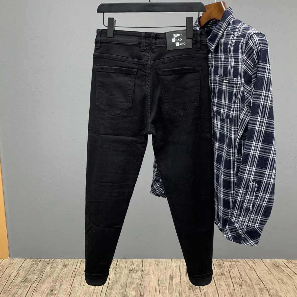 2025 New Black Luxury  Zipper Splicing Black Jeans Men's Fashion Ripped Men's Slim-fit Pants Street Wear Denim Jeans for Man