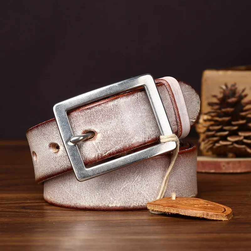 

3.3cm Man Retro Mist Wax Genuine Leather Luxury Belt Men's Street Personalized Cowhide Fashion Trend Casual Strap Belts