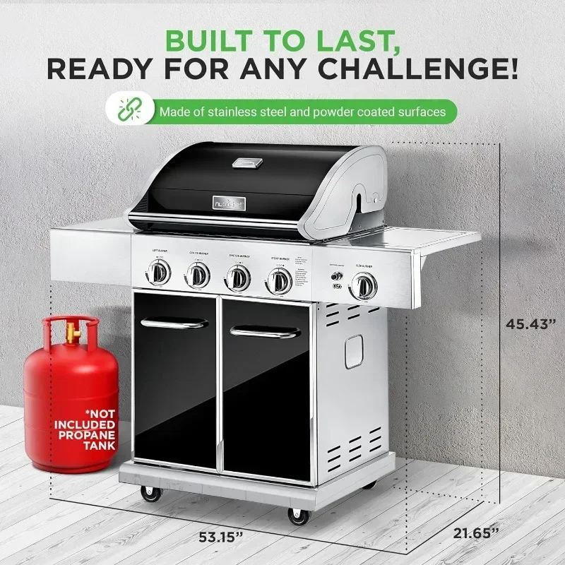 

Bestseller Heavy Duty 5 Burner Propane Gas Grill - Stainless Steel Grill 4 Main Burners With 1 Side Burner