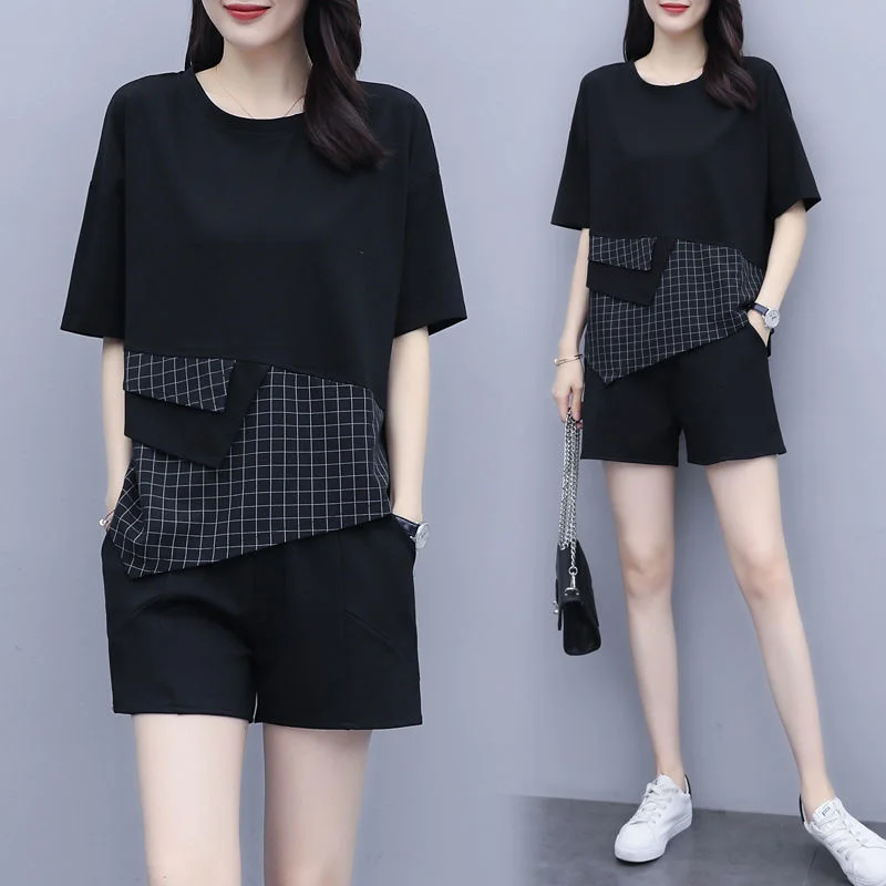 Women\'s Slim Suit Crop Top Shorts Two Piece Set 2022 Summer New Korean Plus Size Clothing Casual Loose Fashion Outfits For Women