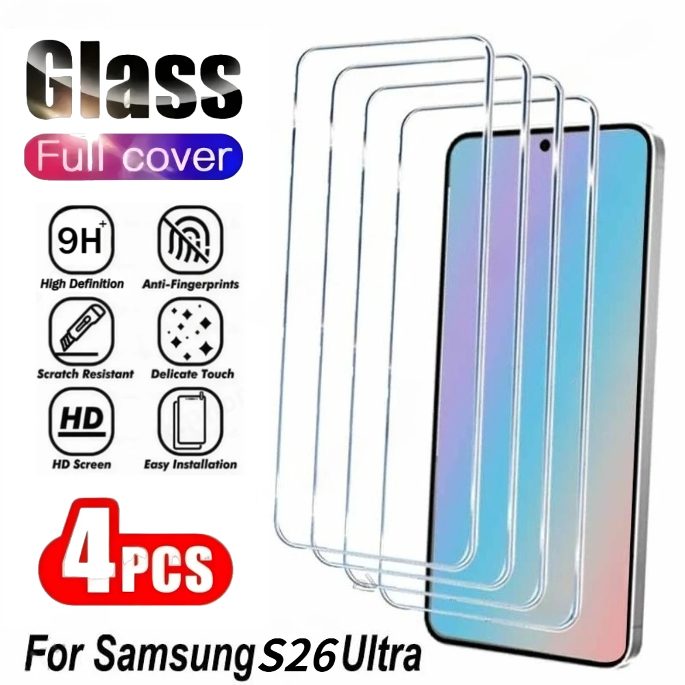 

4Pcs Ultra Clear Tempered Glass for Samsung Galaxy S26 S25 S24 Ultra S23 S22 S21 Plus S25 S24 S23 FE Full Cover Screen Protector