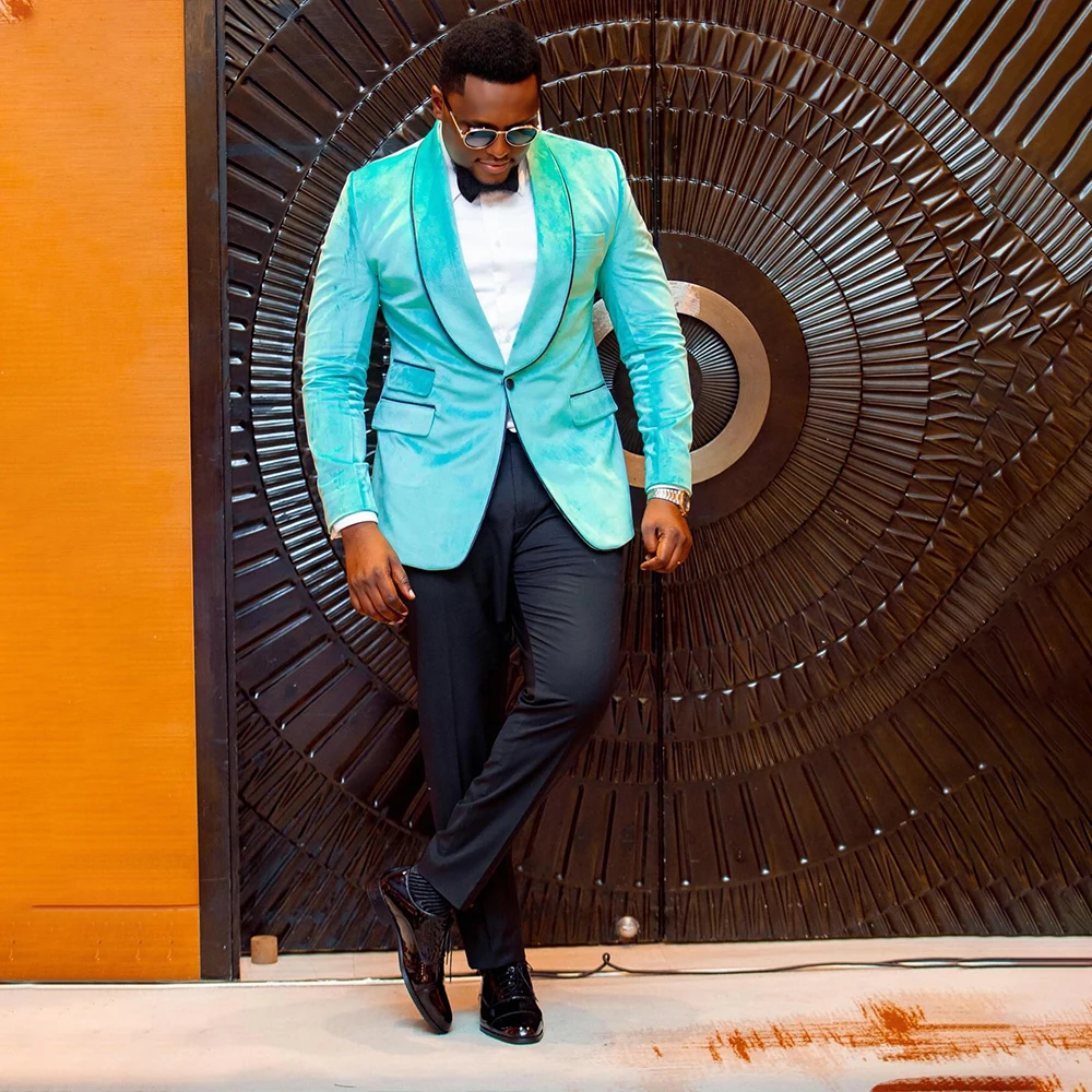 

Sage Green Men Suits Luxury Shawl Lapel One Button Flannel Blazer Tuxedo Africa Prom Slim Fit Blazer Jacket+Pants Customized