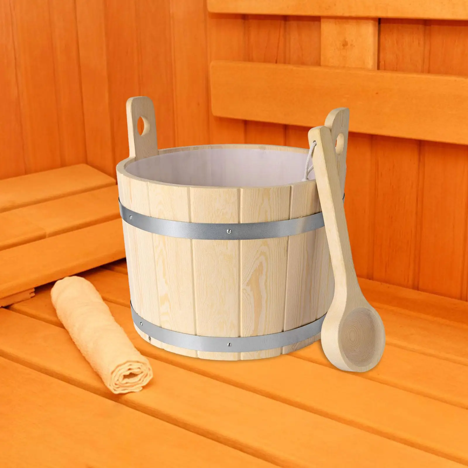 17L Wood Sauna Barrel and Ladle SPA Steaming Bathroom Tool for SPA Sauna