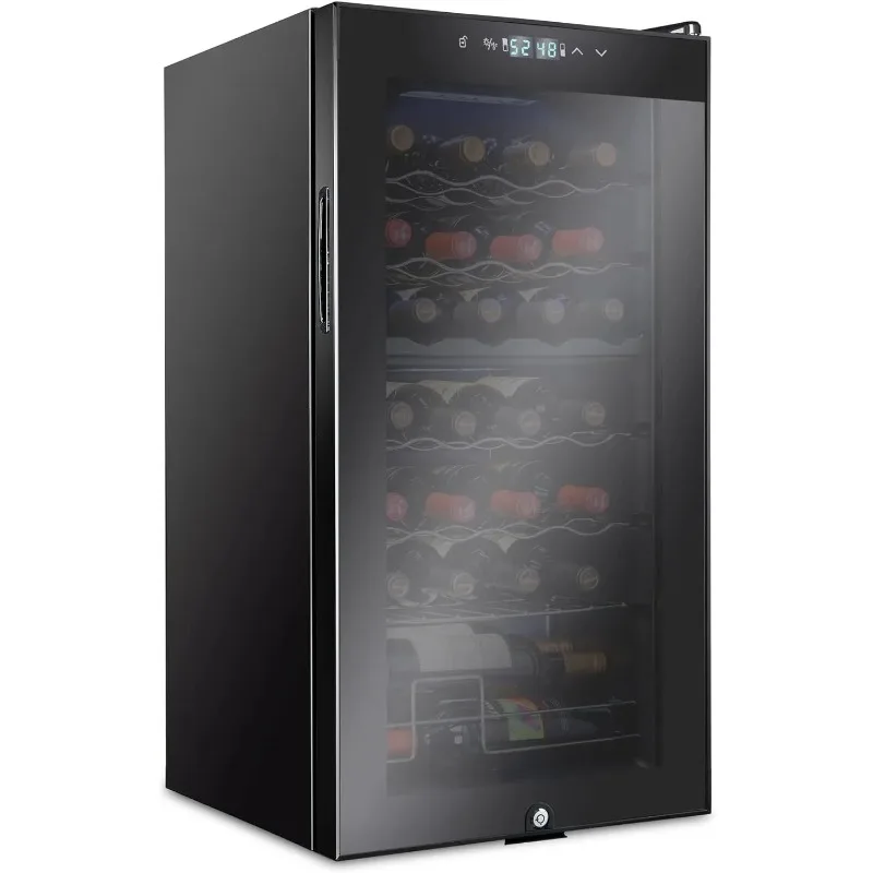 

28 Bottle Compressor Wine Cooler Refrigerator w/Lock | Large Freestanding Wine Cellar For Red, White, Champagne