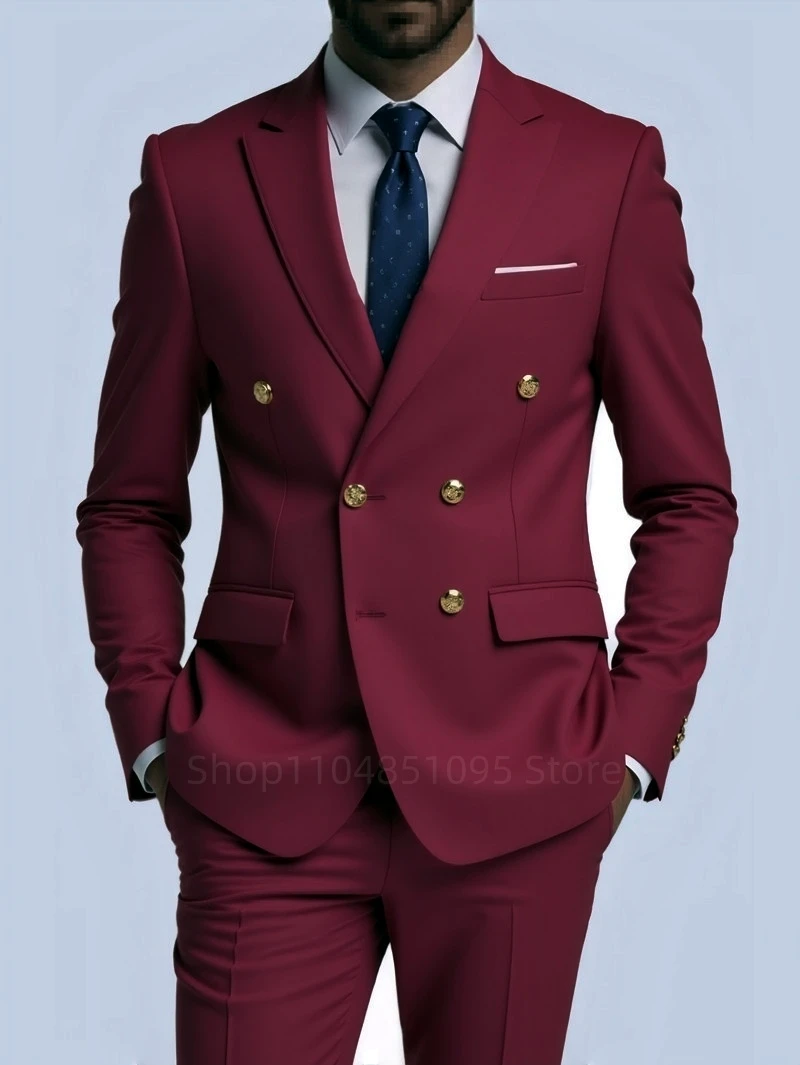 

Модные комплект из 2 предметов, свадебные мужские костюмы, двубортный пиджак, смокинги для жениха, деловые костюмы, облегающие повседневные мужские костюмы, пиджаки + брюки