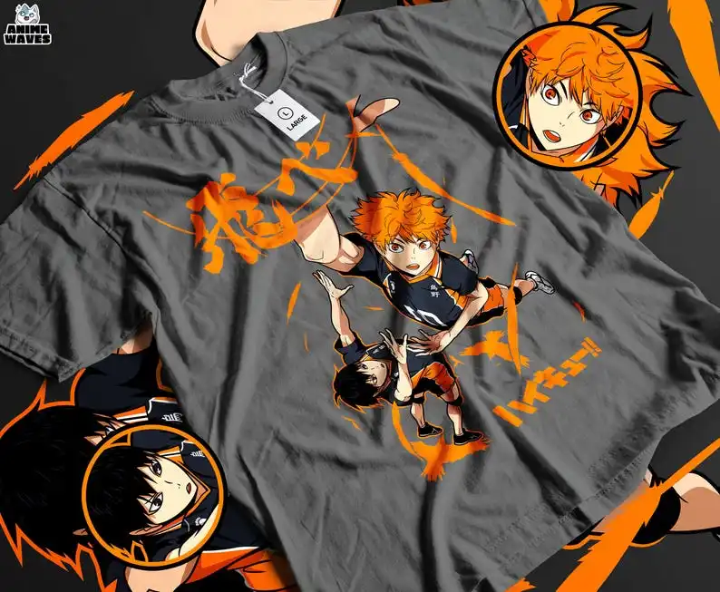 Dynamic Volleyball Duo Unisex T-shirt - Japanese Anime Graphic High School Sports 2010s Manga Style Japan Culture Epic Teamwork