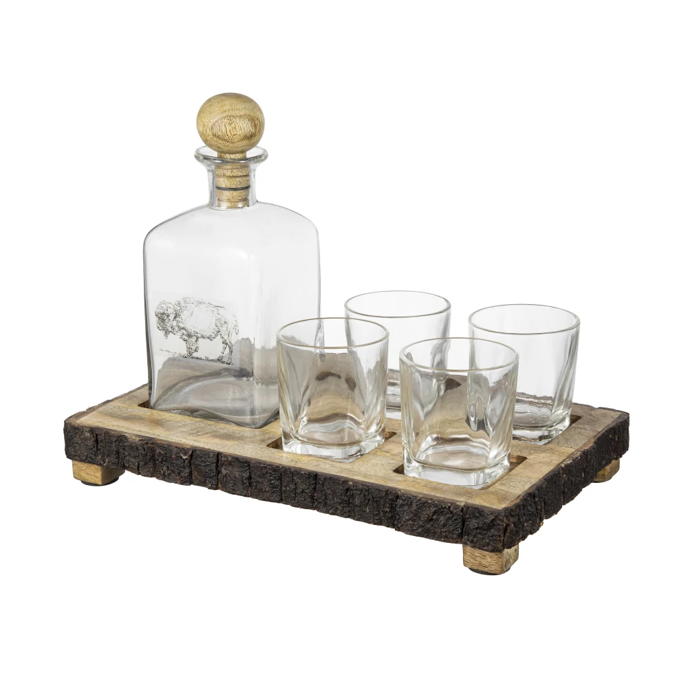 

Wooden Storage Tray Rectangular Tea Holder Bar Wine Glass Bottle Set Glass Bottle with Wooden Stopper Wine Dispenser for Home