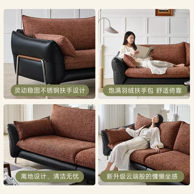 Second-hand style small apartment living room sofa new arrivalfrenchretro straight row leather and cloth dual-use sofa