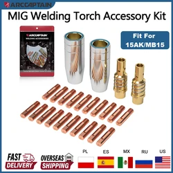ARCCAPTAIN 24Pcs MB15 15AK MIG Welding Contact Tip Torch Consumables 0.8mm/0.9mm Protective Nozzles Diffuser MIG Gun Accessory