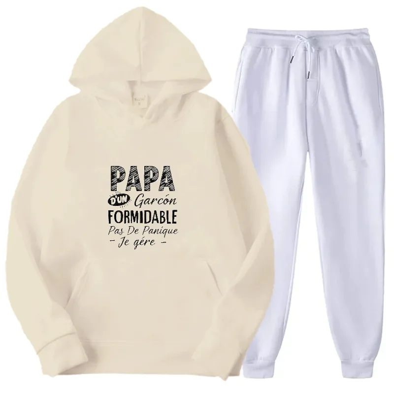 후드티 세트 흰색 프린트 맥주 머그잔 Allo Le Foie? Ici Le Cerveau 캐주얼 의류 및 파티 복장용 재미있는 프랑스어 텍스트 디자인