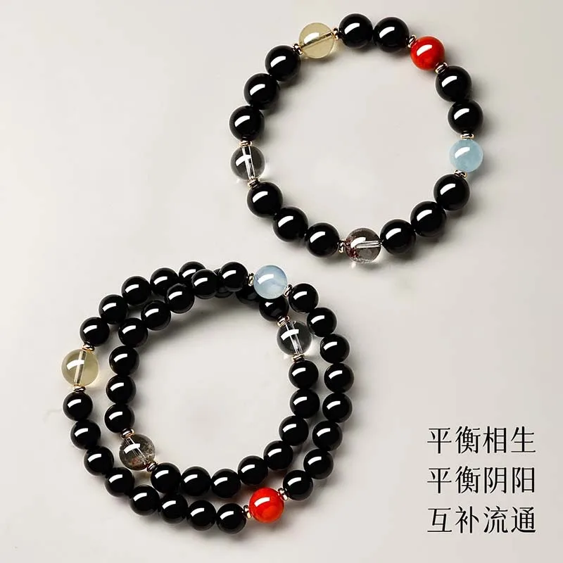 Putuo Mountain Natural Black Obsidian -Gem Multi-Circle Men And Women Good Luck Fortune Bead Bracelet view 2