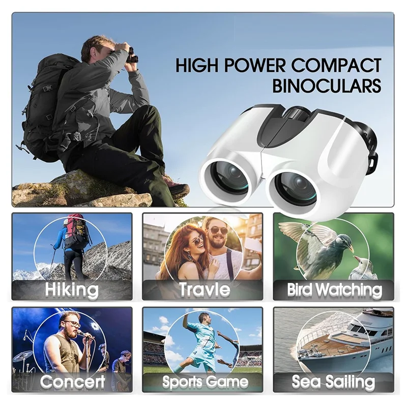 مناظير 10X25 مناظير مدمجة مقاومة للماء مع رؤية ليلية منخفضة الإضاءة للحفلات الرياضية في الهواء الطلق ومشاهدة الطيور