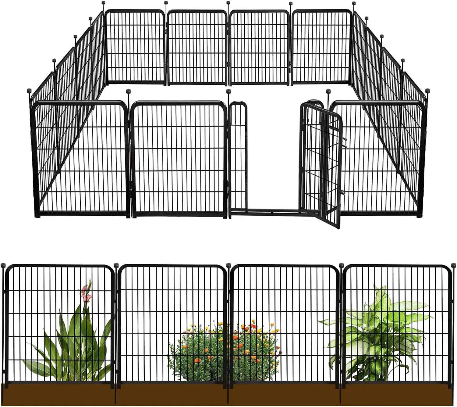 with Gate 32 in(H)×27 Ft(L) 12 Panels, Heavy Duty Iron Animal Barrier Fence for Yard, Suitable for Indoor Pet Fence