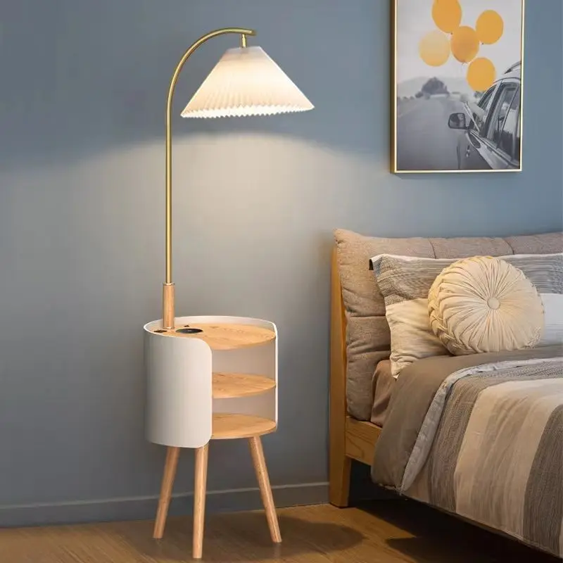 Nordic Modern Luxury Minimalist Floor Lamp with Integrated Side Table for Living Room Sofa Bedroom