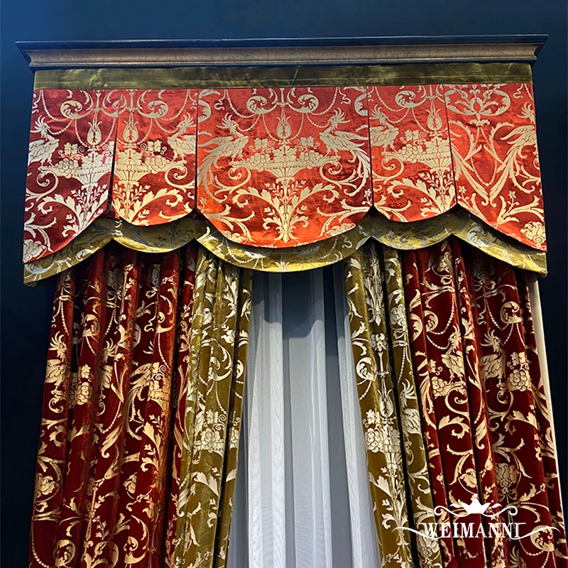 European Embroidered Luxury Velvet Curtains for Living Room Bedroom Yarn Window Curtains Customize Stamping American Retro