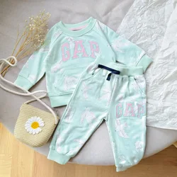 Boys' Set: Children's Spring/Autumn Sporty Casual Color-Block Cartoon Letter Sweatshirt + Pants 2-Piece Ensemble for Kids