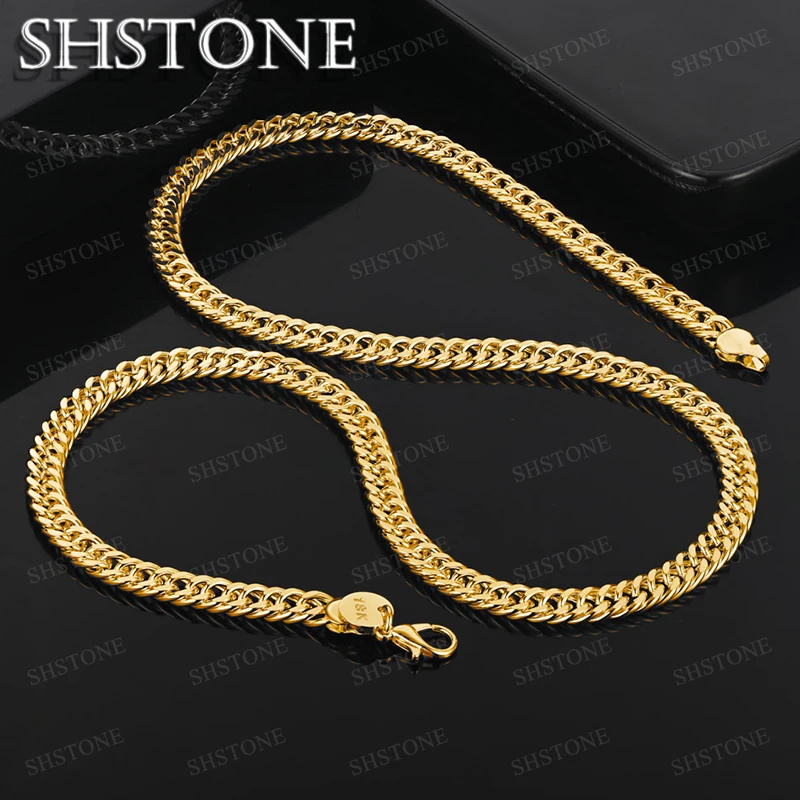 

SHSTONE 18K Gold 6mm Cuban Chain Necklaces For Woman Men Hip Rock Party Wedding Fashion Classic Jewelry Lovers Birthday Gift