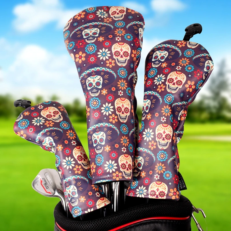 Waterdichte Golf Houten Skull Covers, Dazzle Kleurrijke Driver, 1, 3, 5 UT, Golf Putter Head Covers, Hoge kwaliteit