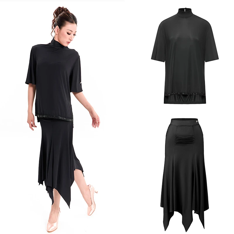 DUYQ Women Ballroom Dance Performance Dress Modern Costumes Loose Backless Top Irregular Skirt Waltz Practice Clothes DN24409