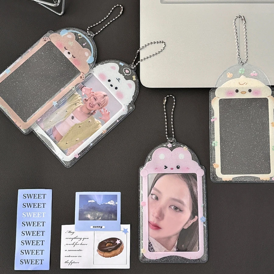 1Pcs Kpop Photocard Holder Kawaii House Card Holders with Chain Clear PVC Cover Card Holder Kpop Keychain