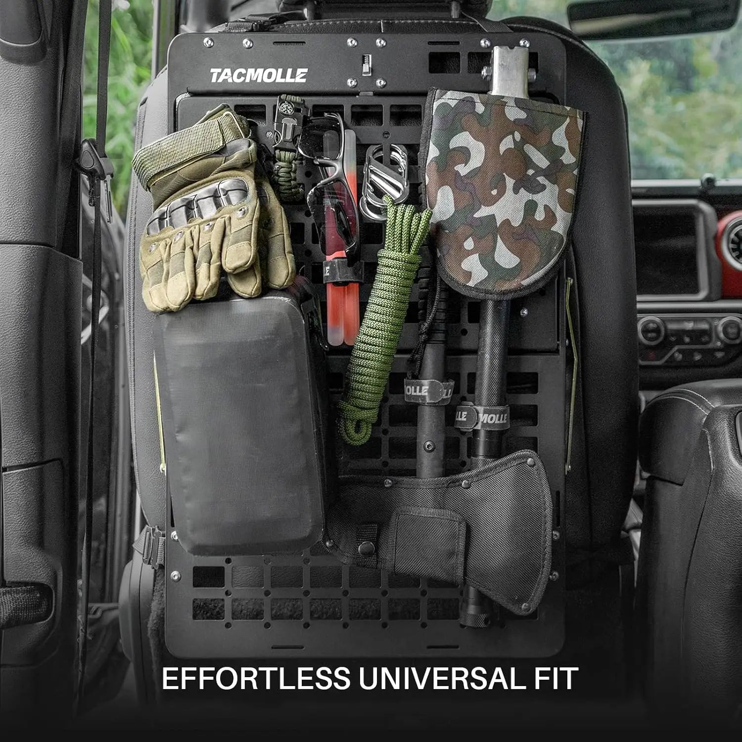 Tacmolle Seat Back Organizer Tactical Storage MOLLE Panel with Foldable Tray for Universal Model