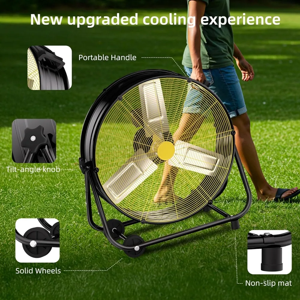 30 Inch High Velocity Heavy Duty Metal Drum Fan,14000 CFM Industrial Floor Fan With 360°Adjustable Tilt,Outdoor Standing Fan