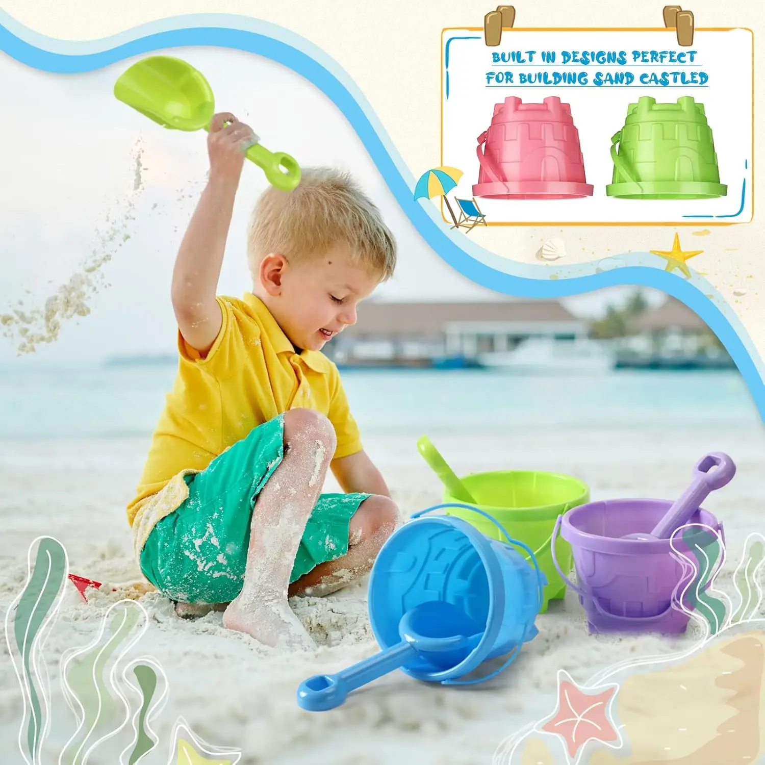 60 Pcs Sand Buckets Bulk for Kids Easter Sand Buckets and Shovels for Kids 5.5 Inch Plastic Beach Pails Toys for Girls Boys Gift